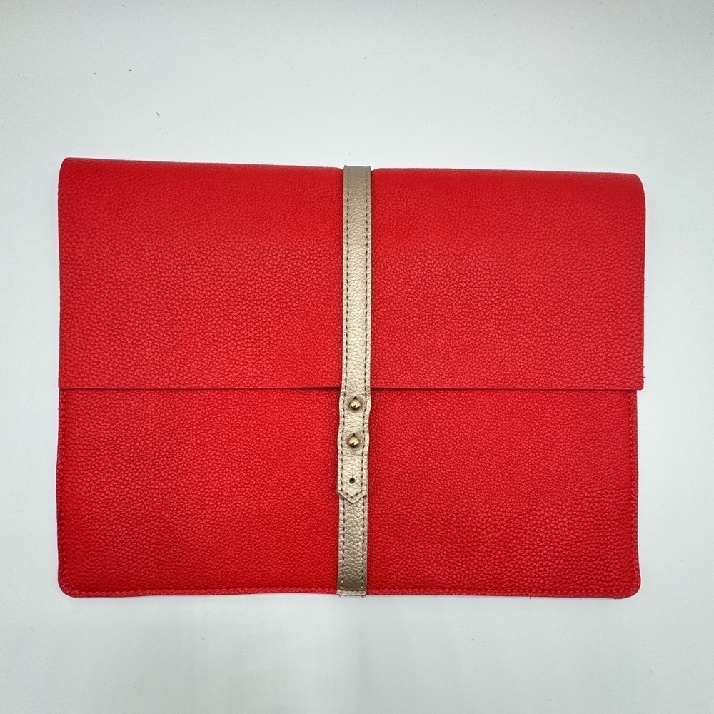 NWOT Red Vegan Leather Portfolio Clutch Gold Strap Minimal Chic